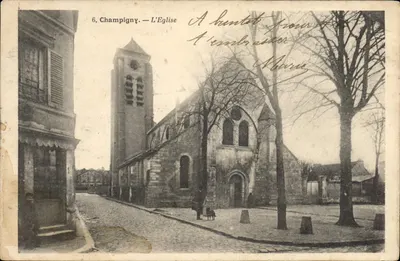 Bilhete postal antigo Champigny A Igreja