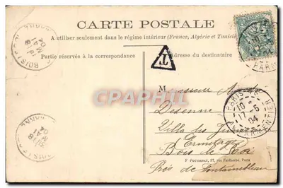 Bilhete postal antigo Champigny A Igreja — Verso