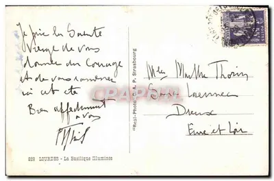 Lourdes — Widok na oświęcionej bazylice — Real-Photo C. P. Strasbourg n°289 — Rewers