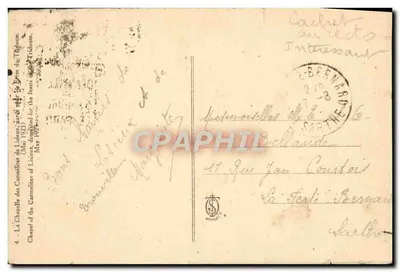 Interior da capela das Carmelitas de Lisieux — dedicada à festa do Triduum — editor B. Bérenger — Verso