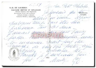 Kaplica Bretaska i Esplanada — Lourdes — Wydawca: Des Saints Immaculés de France, n° 1002 — Rewers