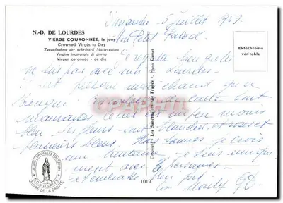 Notre-Dame de Lourdes — Matka Boża koronowana — Wydawca Les Sanctuaires de France, n° 1019 — Rewers