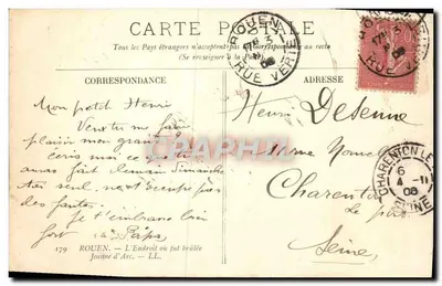 Place de Jeanne d'Arc — Rouen — wydawca anonimowy, numer serii nieczytelny — Rewers