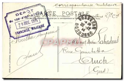 Bergerac (Dordogne) — A Banca da França — Editado por V. Lefebvre, n° 224 — Verso