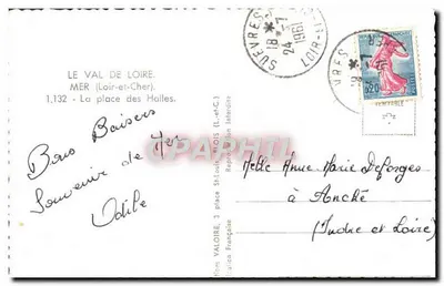 A praça das Halles em Mer (Loir-et-Cher) — estátua e edifício — editor Valoire, n° 1.132 — Verso