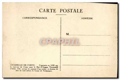 Citadella di Corte — Costruita nel 1420 — Archives du Touring Club de France — Verso