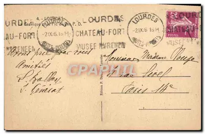 Bazylika i Pic du Jer — Lourdes — Wydawnictwo P. Donnet, nr 4 — Rewers