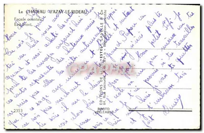 Zamek w Azay-le-Rideau — Front wschodni — Wydawca Estel, nr 2353 — Rewers