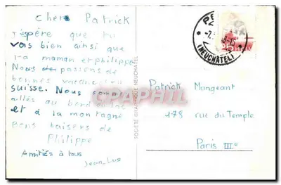 Peseux i Alpy — panoramiczny widok na jezioro i góry — Société Graphique Neuchâtel n°6556 — Rewers