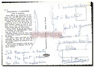 Nowoczesna pocztówka Zupa z kapustą z Alzacji — Rewers