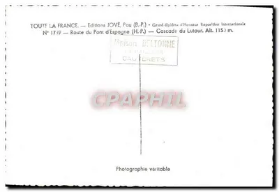 Wodospad Lutour — Wys. 115 m — Wydawnictwo JOYÉ, Pau (B.P.) — N° 1739 — Rewers