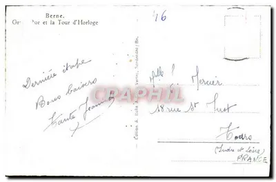 Bern, Kramgasse com Relógio de Torre — B 38 — Edição A. Loss, Schönbühl / Bn. — Verso