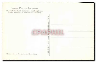 Bailarinas camboyanas — Escena de la historia de Prat Bat Haisaing — editor F. Fleury, París — Reverso