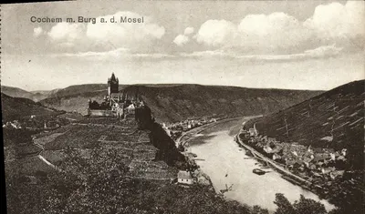 Cochem m. Burg a.d. Mosel — vista do castelo e da Mosela — editor desconhecido