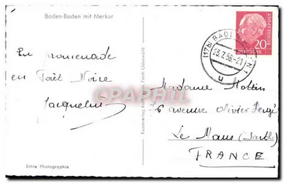 Baden-Baden — vista panorâmica com igreja e montanha — Kunstverlag Karlsruhe, Fürthi, Odenwald — Verso