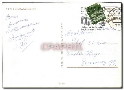 Titisee/Hochschwarzwald — jezioro z łodzią i flagami — FOTO FRENZEL, POSTFACH 10, FF 2537 — Rewers