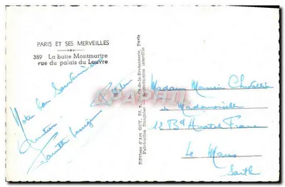Paryż i jego cuda — Butówka Montmartre widziana z pałacu Louvre — Wydawnictwo Art Guy, Paryż — Rewers