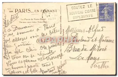 Notre-Dame van Parijs — nachtgezicht onder de sneeuw — Artistieke uitgave YVON, serie 13 n°228 — Achterkant