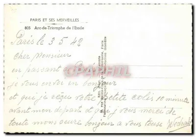 Arc de Triomphe — Paryż — Wydawca Paris et ses Merveilles, nr 805 — Rewers