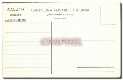 Widok Duomo w Mediolanie — Saluti dal Duomo di Milano — Cartolina Postale Italiana — Rewers