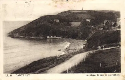 Bilhete postal antigo Carteret La Plage le et les Rochers