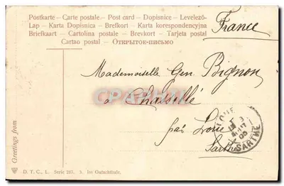 Bilhete postal antigo Alemanha Folclore Moinho — Verso
