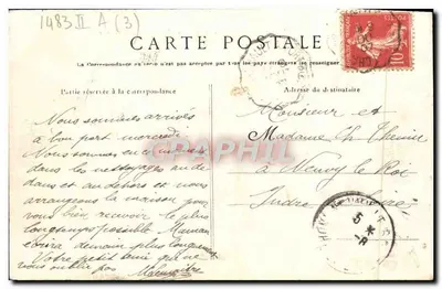 Bilhete postal antigo Bourgueil O Castelo de Pavee Abelhas Mel Ruchas — Verso