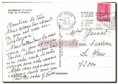 Plage de la Briantais — Plobalay (Côte-d'Armor) — Imprimeur Comblier, 71 S.A.L. — n° E 22.209.00.0006 — Verso