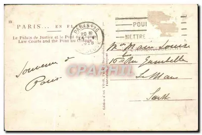 Paris — Palácio de Justiça e o Pont du Change — Edição de Arte Yvon, n°23 — Verso