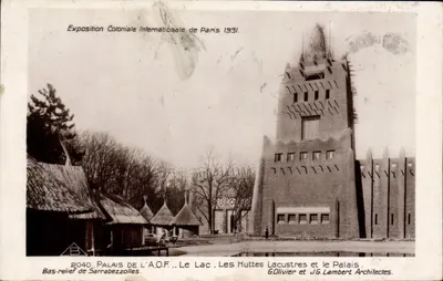 Międzynarodowa Wystawa Kolonialna w Paryżu 1931 — Pałac A.O.F. i Chataje Lacustre — G.Olivier i J.G.Lambert, architekci