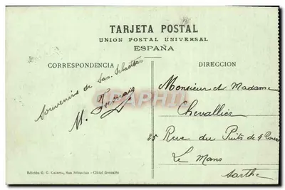 San Sebastián - Paseo y Playa de la Concha — Edición G. G. Galarraga, serie 135 — Reverso