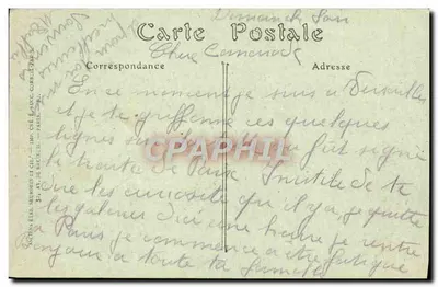 Paleis van Versailles — Galerij van de Spiegels, waarop op 28 juni 1919 het Vredesverdrag tussen de Geallieerde en Verbonden Macht en Duitsland werd ondertekend — ND Phot. — Achterkant