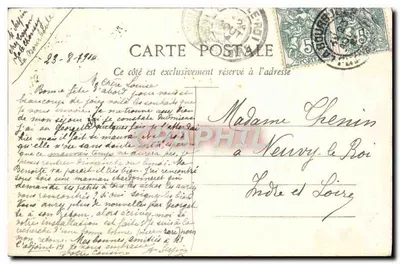 Duas jovens moças em traje de Auvergne — D'Auvergne, com estas flores, trazemos a vocês todos os nossos votos de felicidade — Lib. Bougé-Béal, 21, Rue de l'Écu, Clermont-Ferrand — Verso
