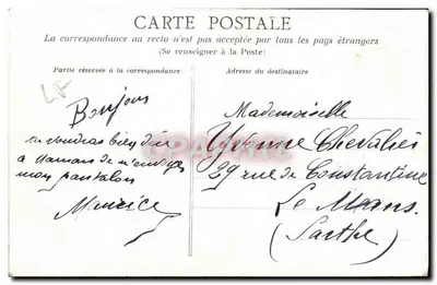 Angers - Chevreul. Jardim das Plantas — estátua de Chevreul sobre base ornada, com balaustrada e árvores no fundo — Verso
