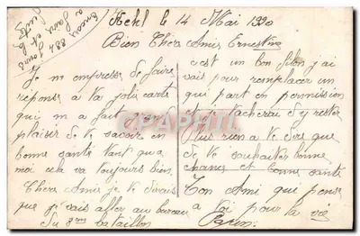 Soldat en casque et femme en robe rose — Carte postale de 1910 — Éditeur J. 163 — Verso