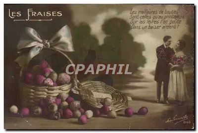 Les Fraises — scène de jardin avec couple et panier de fraises — éditeur Léon Lavoisite, n° 845