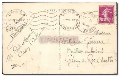 Caen - Boulevard des Alliés — widok z kościołem i samochodami — wydawca Cartes - La Cigogne, n°99 — Rewers