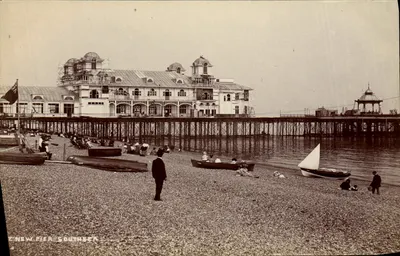 Novo Píer, Southsea — vista do cais e da praia — editor desconhecido, n° de série 18
