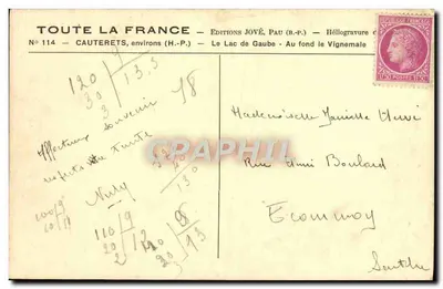 Jezioro Gaube — W tle Vignemale — Wydawnictwo JOVÉ, Pau (B.P.) — Nr 114 — Rewers