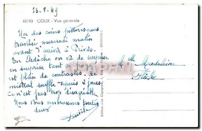 Coux - Ogólny widok — Wydawnictwo « La Cigogne », Grenoble, nr 40193 — Rewers