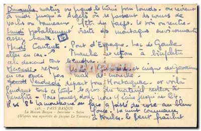 A Casa Basca - Interior - Sala — (Segundo uma aquarela de Jacques Le Tanneur) — editor: Delboy, n° 328 — Verso