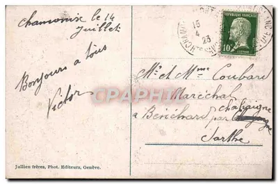 Chamonix - Glacier des Bossons i Aiguille du Midi — J.J. 8858, wydawca Jullien frères, Genève — Rewers