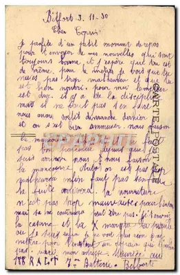 Belfort (Territoire) — Caserne do Fort Hatry — Editor E. Karr, n° 114 — Verso