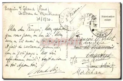 Begnins — Castelo de Martheray, a Igreja — Edição Guy, n° 3775 — Verso