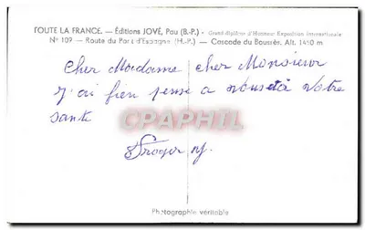 Spadanie wodospadu Boussès — Wydawnictwo JOVÉ, Pau (B.P.) — N°109 — Rewers