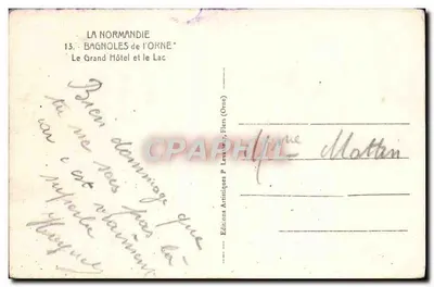 Le Grand Hôtel et le Lac — Bagnolles-de-l'Orne — Éditeur P. Lemaire, Fiers (Orne) — Verso