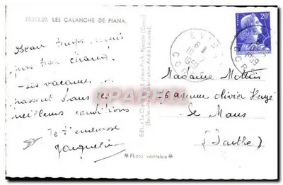Kalanche Piana — Cigogne — Wyd. Cigogne, plac André Lacombe, Ajaccio — Rewers