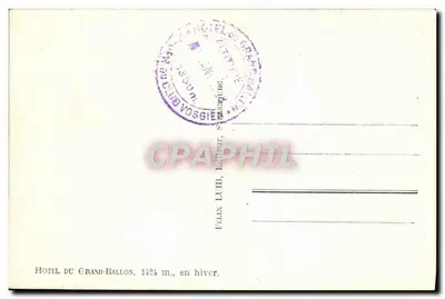 Hotel Grand-Ballon — zimą — wydawca: F. LUB, Le Tholy, Vosges — Rewers