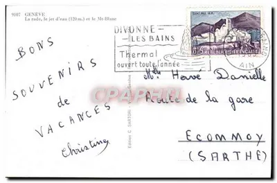 Genebra — A enseada, o jato d'água (120 m.) e o Mont-Blanc — Edição C. Sartène, n° 9107 — Verso