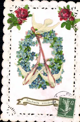 Coroa de flores e pomba — Desejos sinceros — Editor desconhecido, número de série não visível